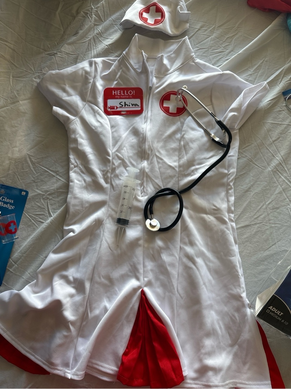 Spirit White and Red Nurse Dress Costume with Hat